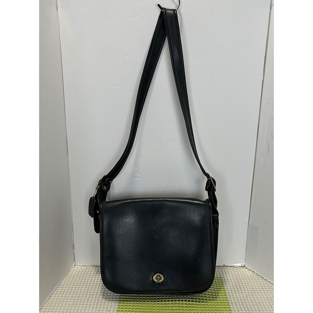 Vintage‎ Coach Stewardess Bag Black Leather Turnlock Crossbody Bag Old Money